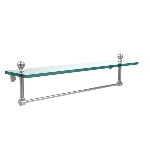 Allied Brass Mambo 22 in. L x 5 in. H x 5 in. W Clear Glass Vanity Bathroom Shelf with Towel Bar in Polished Chrome