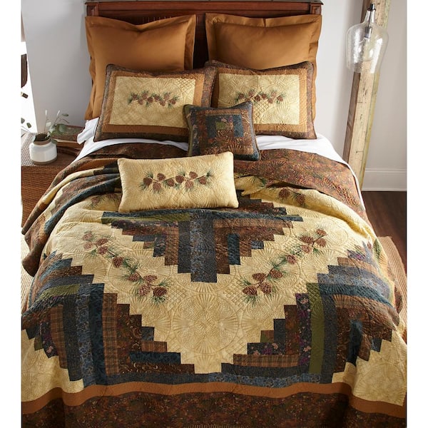 DONNA SHARP Cabin Raising Pine Cone Brown Cotton Queen Quilt Set (3-Piece)