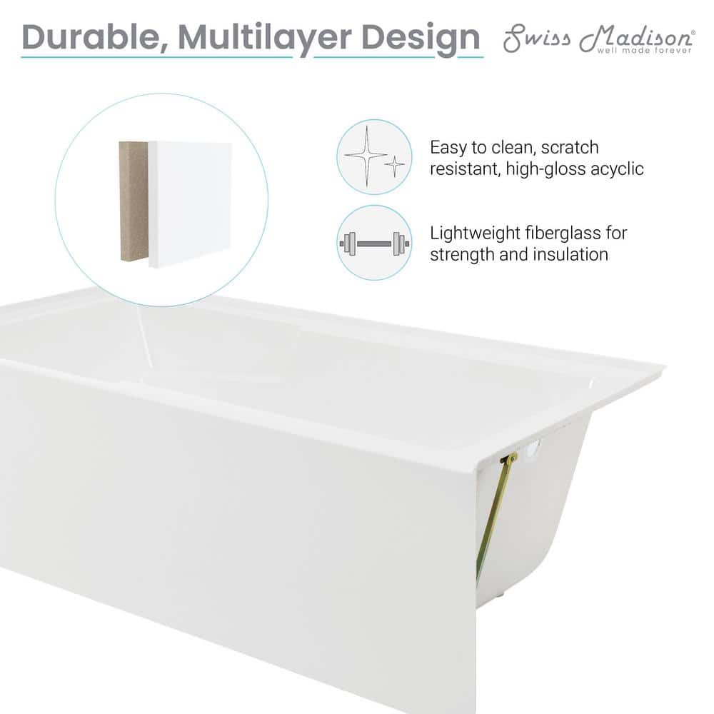 Voltaire 72" White Acrylic Alcove Bathtub with Apron and Armrest