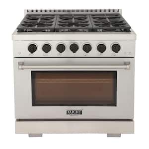 Pro-Style 36 in. 5.2 cu.ft. Natural Gas Range with 21K Power Burners, Convection Oven in Stainless Steel and Black Knob
