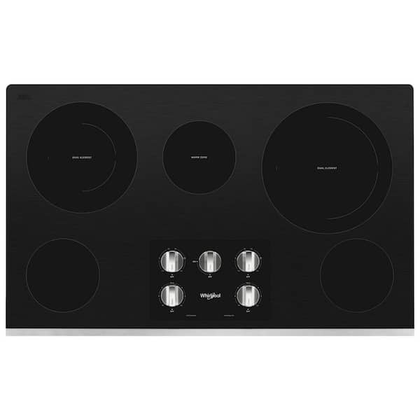Whirlpool 36 in. Radiant Electric Ceramic Glass Cooktop in Stainless Steel with 5 Elements Including 2-Dual Radiant Elements