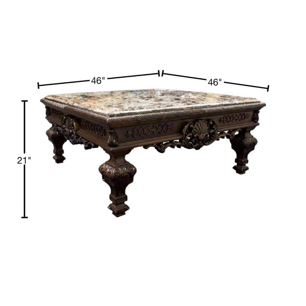 Cherry Wood and Faux Marble Square Coffee Table