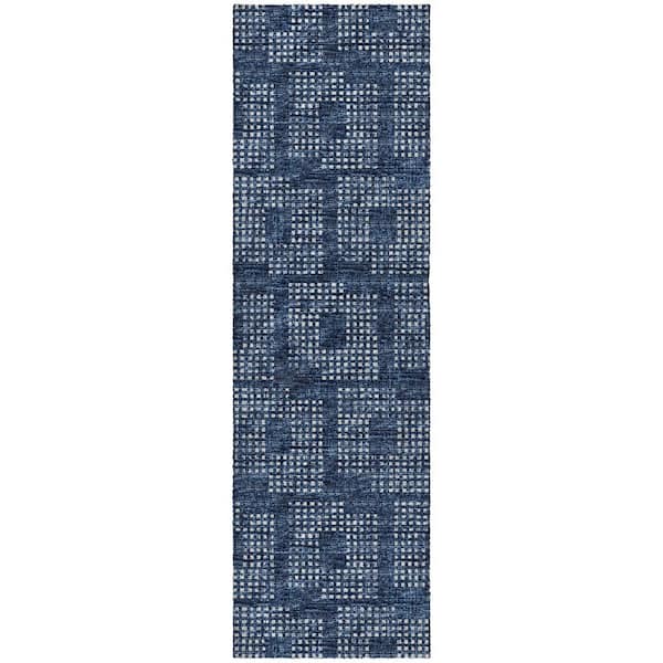 Dream Shag Premium Machine Washable Abstract ADS33 Blue 2 ft. x 7 ft. Runner Rug