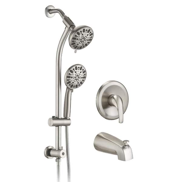 PERLIRIA INC Single Handle 7-Spray Tub and Shower Faucet with Dual Shower Head and Tub Spout 1.8 GPM in Brushed Nickel Valve Included