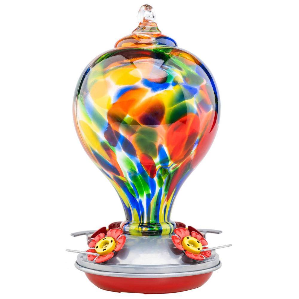 Convenient Rhapsody Glass Hanging Humming Bird Nectar Feeder-32 oz. with An