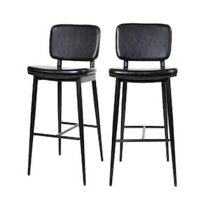 42 in. Black Mid Metal Bar Stool with Faux Leather Seat