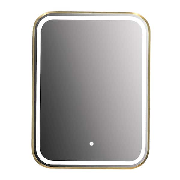 Deauville 24 in. W x 31.5 in. H Large Rectangular Frameless LED Wall Mounted Bathroom Vanity Mirror in Gold