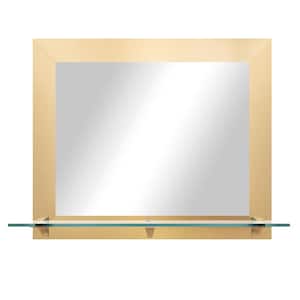 Modern Rustic (25.5 in. W x 21.5 in. H) French Gold Mirror with Tempered Glass Shelf and Brass Brackets