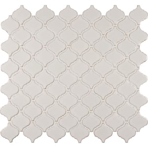 Bianco Dolomite Arabesque 11.75 in. x 12.25 in. Glossy Porcelain Patterned Look Wall Tile (10.95 sq. ft./Case)