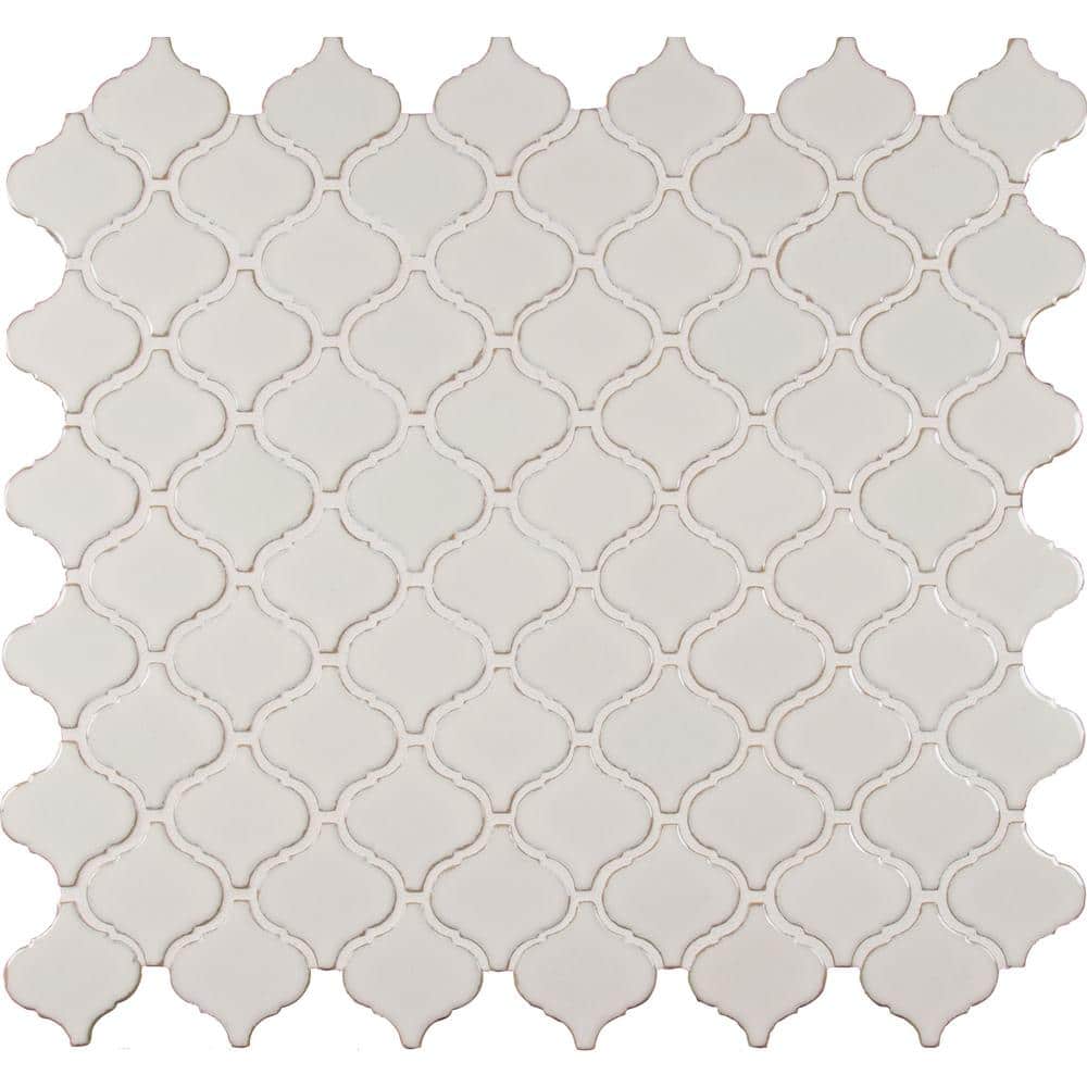 Take Home Tile Sample - Bianco Arabesque 4 in. x 4 in. Glossy Ceramic Mosaic Tile price history on PriceWatchPro