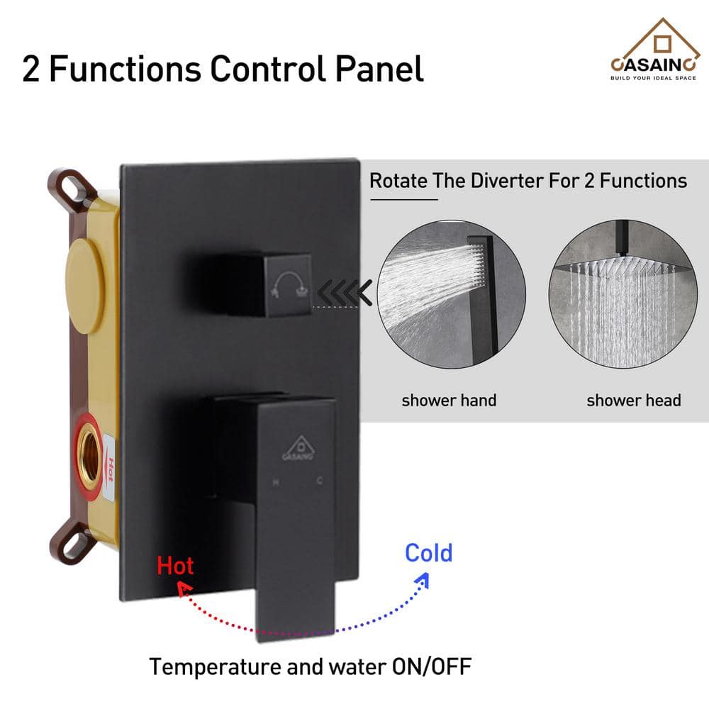 Large Matte Black Dual Square Ceiling Mounted Rain Shower System
