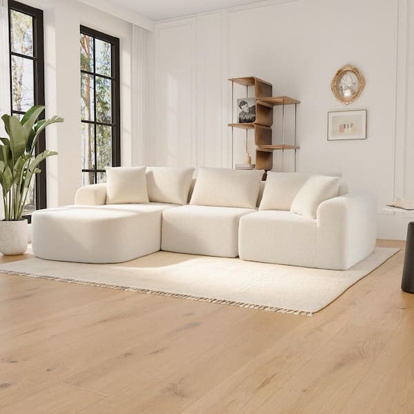 104 in. W Square Arm 2-Piece Velvet L-Shape Free Combination Modular Sectional Sofa in Beige