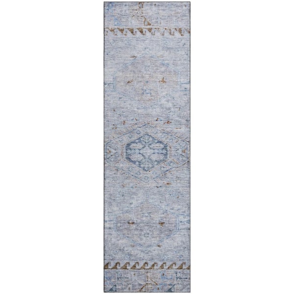 Mayfield Premium Machine Washable Abstract AMF2357 Sky 2 ft. x 7 ft. Runner Rug