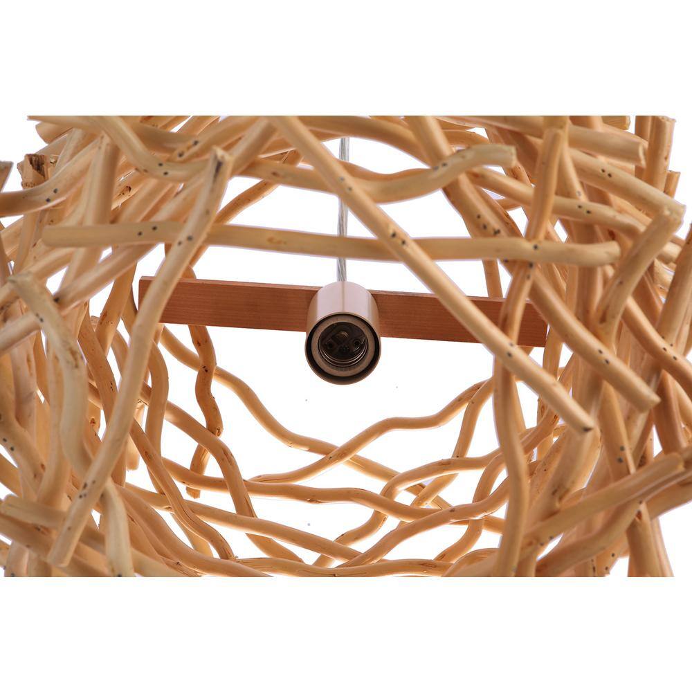 Natural Wood and Iron Indoor/Outdoor Pendant Light