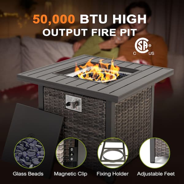 バーベキュー・調理用品 Wood and Burn FirePit NANO asimocrafs Nuu Garden 30 in. x 25 in. Square Rattan Propane Gas Brown