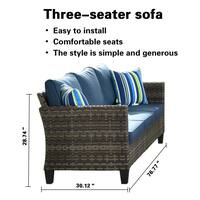 New Vultros Gray 7-Piece Wicker Outdoor Patio Conversation Seating Set with Blue Cushions