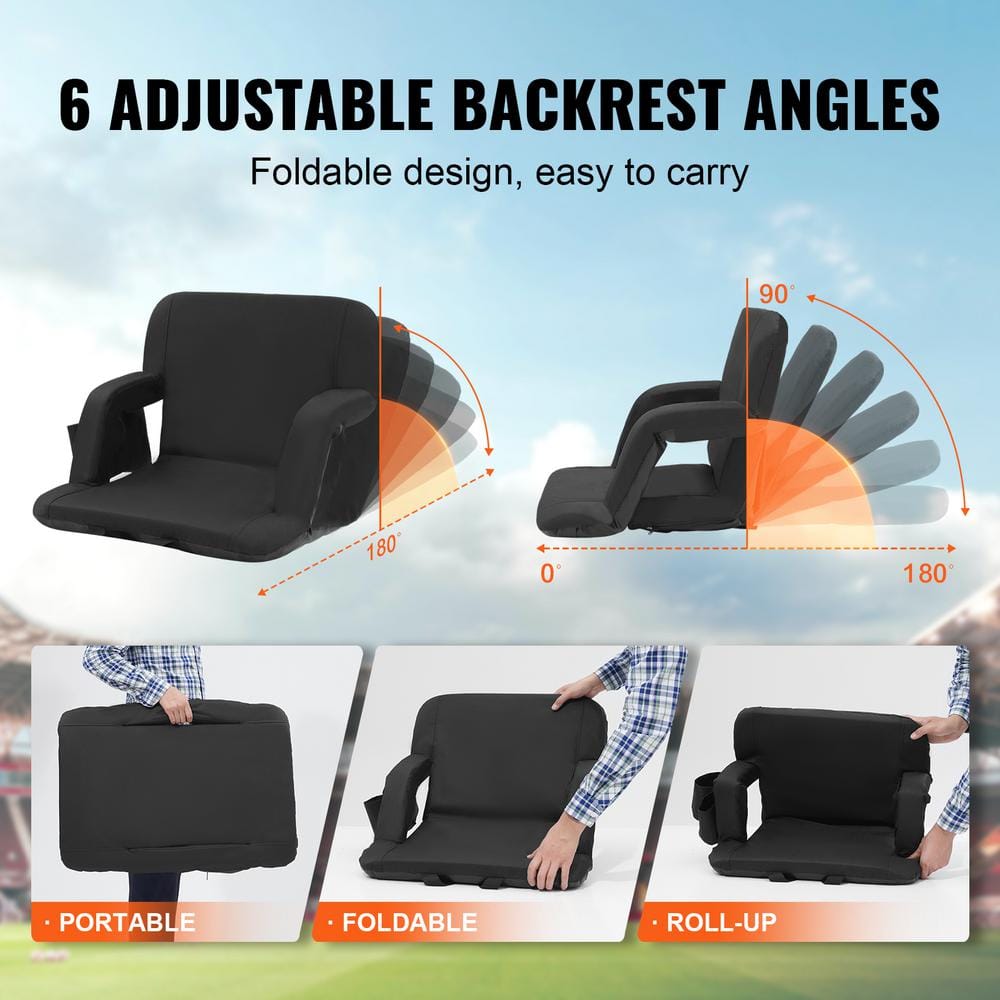 Black Portable Reclining Stadium Seat with Back Support, Set of 2