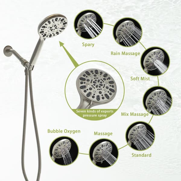 Single Handle 7-Spray Shower Faucet With1.8GPM 4.7 in. Adjustable Hand Shower Body Masage Shower Heads in Brushed Nickel
