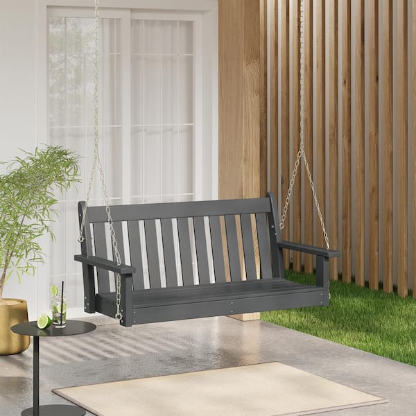 Laguna Outdoor Patio Weather Resistant Poly Plastic 51" 2-Person Hanging Porch Swing in Gray