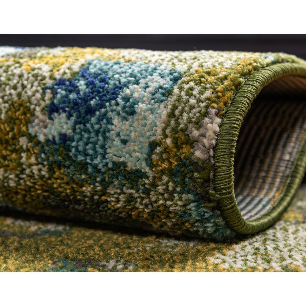 Green Abstract Easy Care Stain-Resistant Indoor Rug, 8 x 11 ft