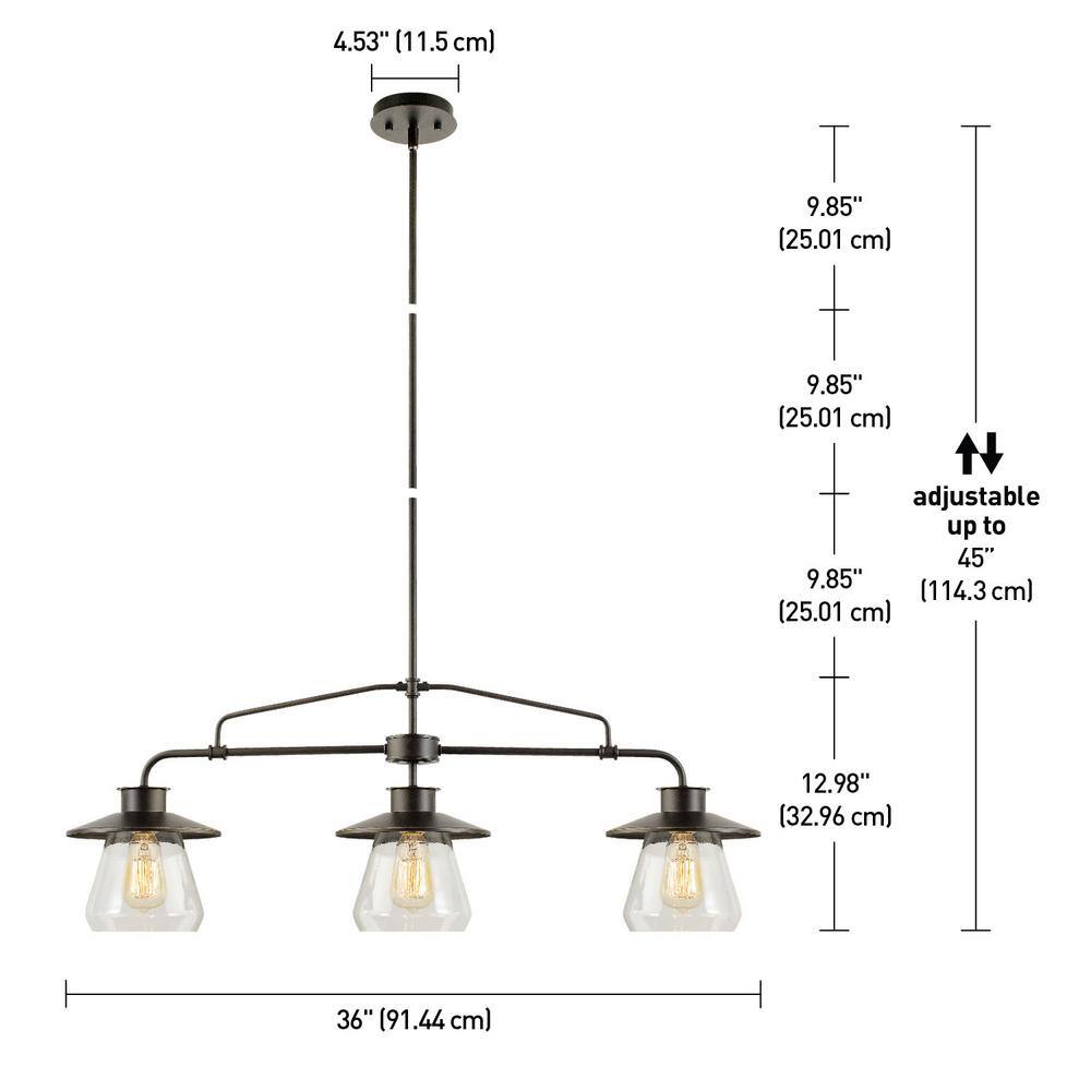Bronze Vintage 3-Light Pendant with Clear Glass Shades