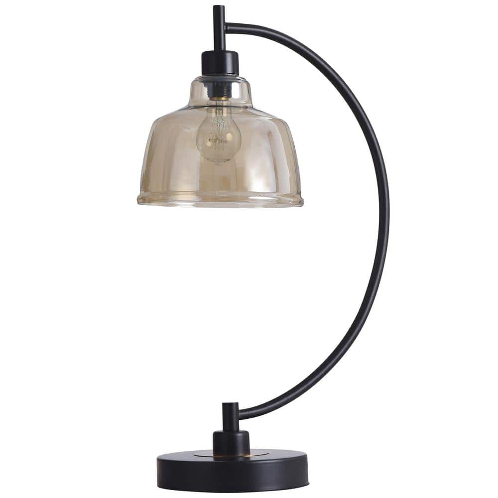 Black Arc Table Lamp with Glass Pendant Shade