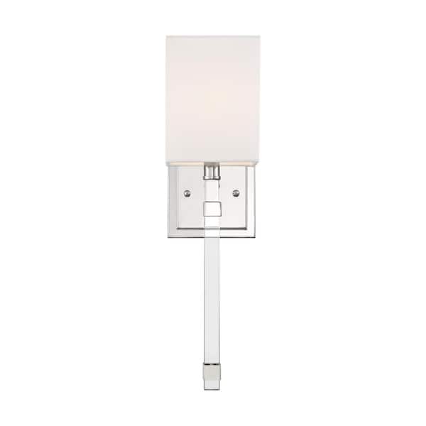 SATCO Thompson 5 in. 1-Light Polished Nickel Wall Sconce with White Fabric Shade