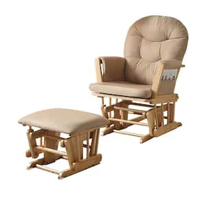Rehan Taupe and Natural Oak Microfiber Wood Frame Arm Chair with Ottoman