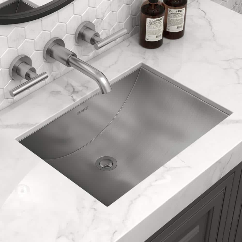 Brushed Stainless Steel Rectangular Undermount Bathroom Sink