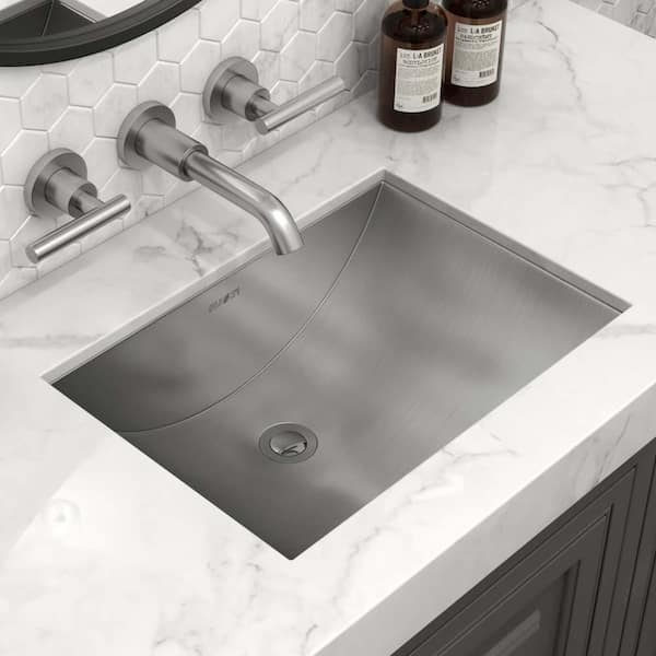 Ariaso 18 in. Undermount Rectangular 16-Gauge Brushed Stainless Steel Bathroom Sink
