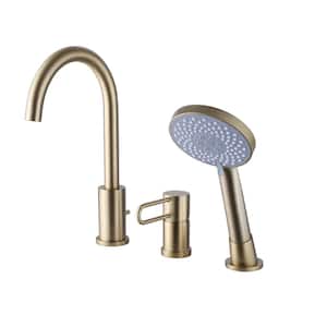 Single-Handle Deck-Mount Roman Tub Faucets, Bathroom Tub Filler Faucets with Handheld in. Brushed Gold