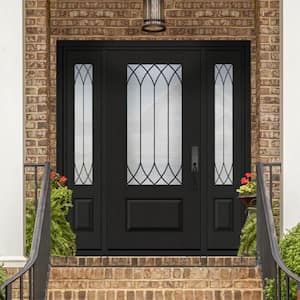 Regency 64 in. x 80 in. 3/4Lite Spire Decorative Glass LHIS Onyx Mahogany Fiberglass Prehung Front Door w/Dbl 12inSL