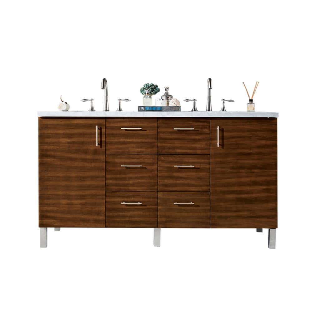 Metropolitan 60 in. W x 23.5 in. D x 33.8 in. H Double Vanity in American Walnut with Marble Top in Carrara White price history on PriceWatchPro
