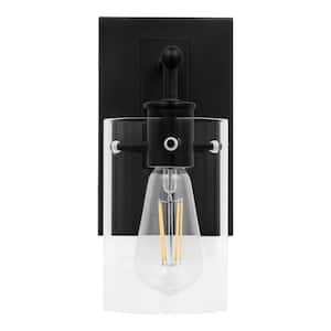 Regan 4.5 in. 1-Light Matte Black Bathroom Vanity Light with Clear Glass Shades