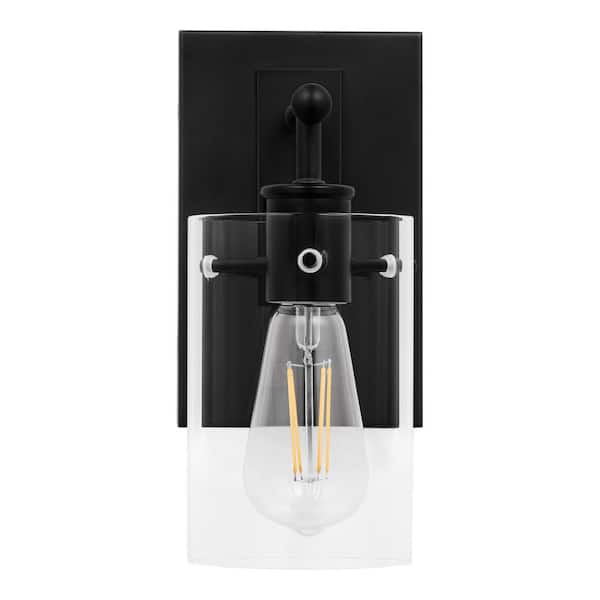 Regan 4.5 in. 1-Light Matte Black Bathroom Vanity Light with Clear Glass Shades