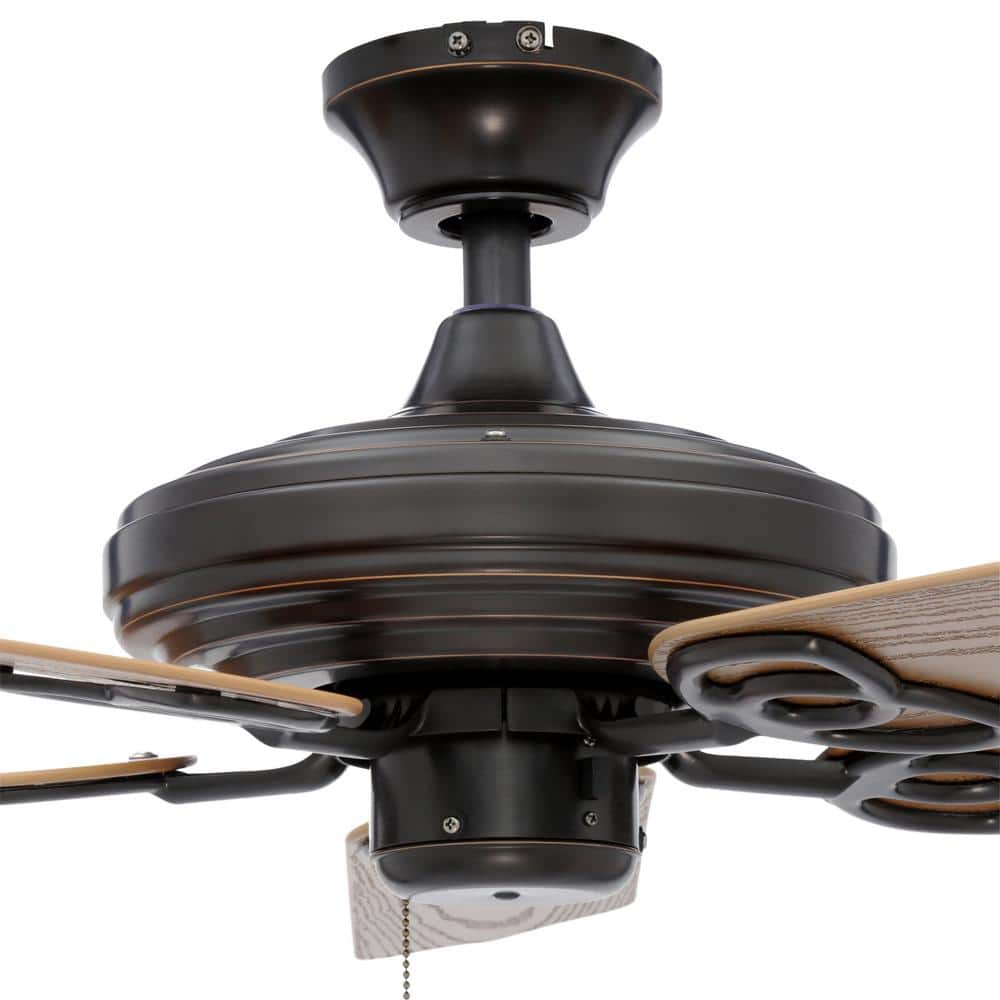 Antique Bronze 52" 5-Blade Indoor/Outdoor Ceiling Fan with Oak Blades
