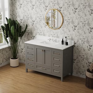 Moray 48 in. W x 22 in. D x 36 in. H Freestanding Single Sink Bath Vanity in Grey with White Marble Countertop