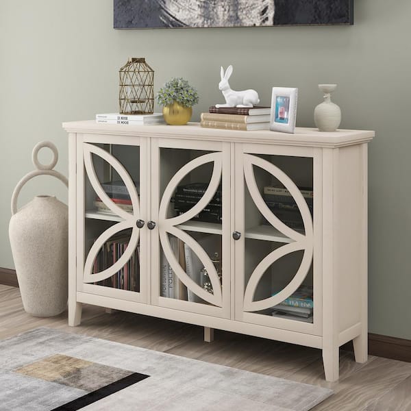 GODEER White Accent Storage Cabinet Wooden Cabinet with Adjustable Shelf, Modern Sideboard for Entryway