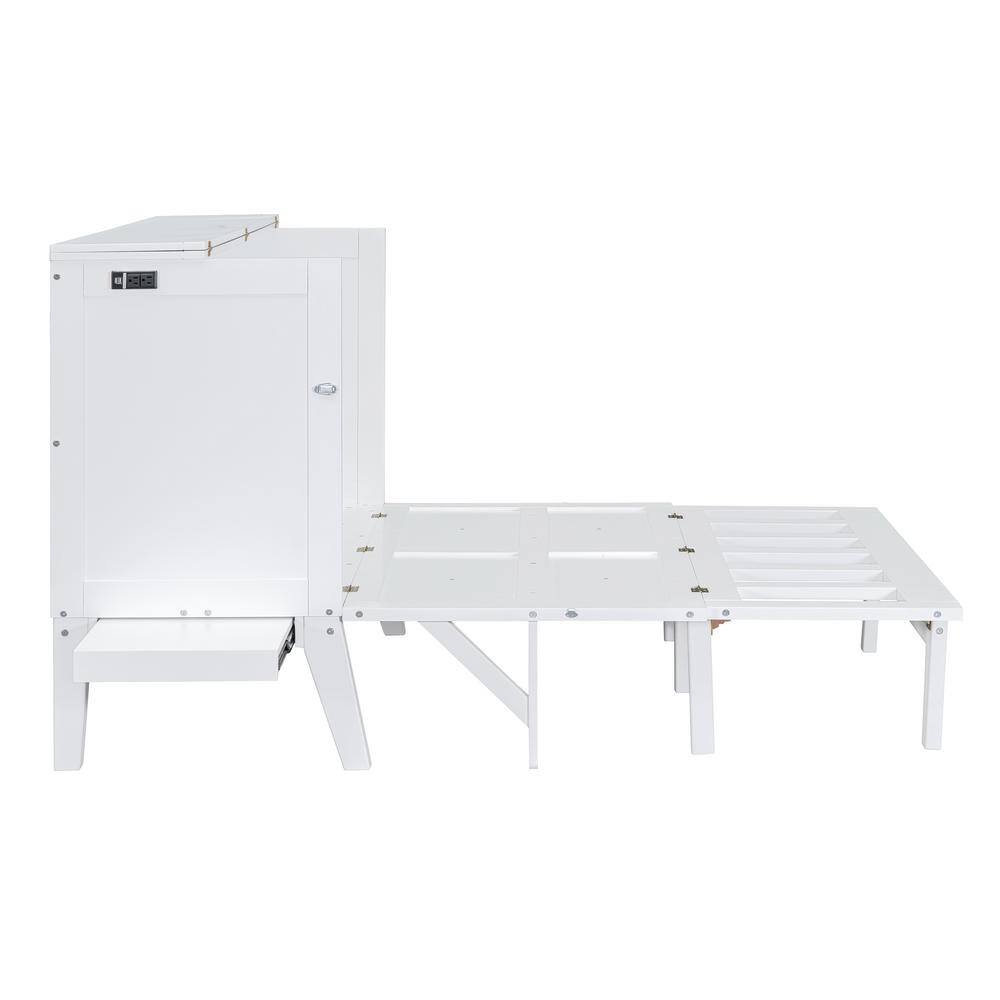 Gray Wood Frame Queen Size Murphy Bed with Built-in Charging Station, Removable Bedside Shelves, Chest with Desktop - thumbnail 3