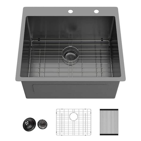 25 in. D x 22 in. W 28.6 Gal. Drop-In Laundry/Utility Sink in Gunmetal Black with Corrosion-Resistant Nano Coating