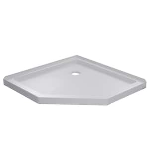 42 in. x 42 in. Triple Threshold Neo Angle Corner Shower Pan with Corner Drain in White