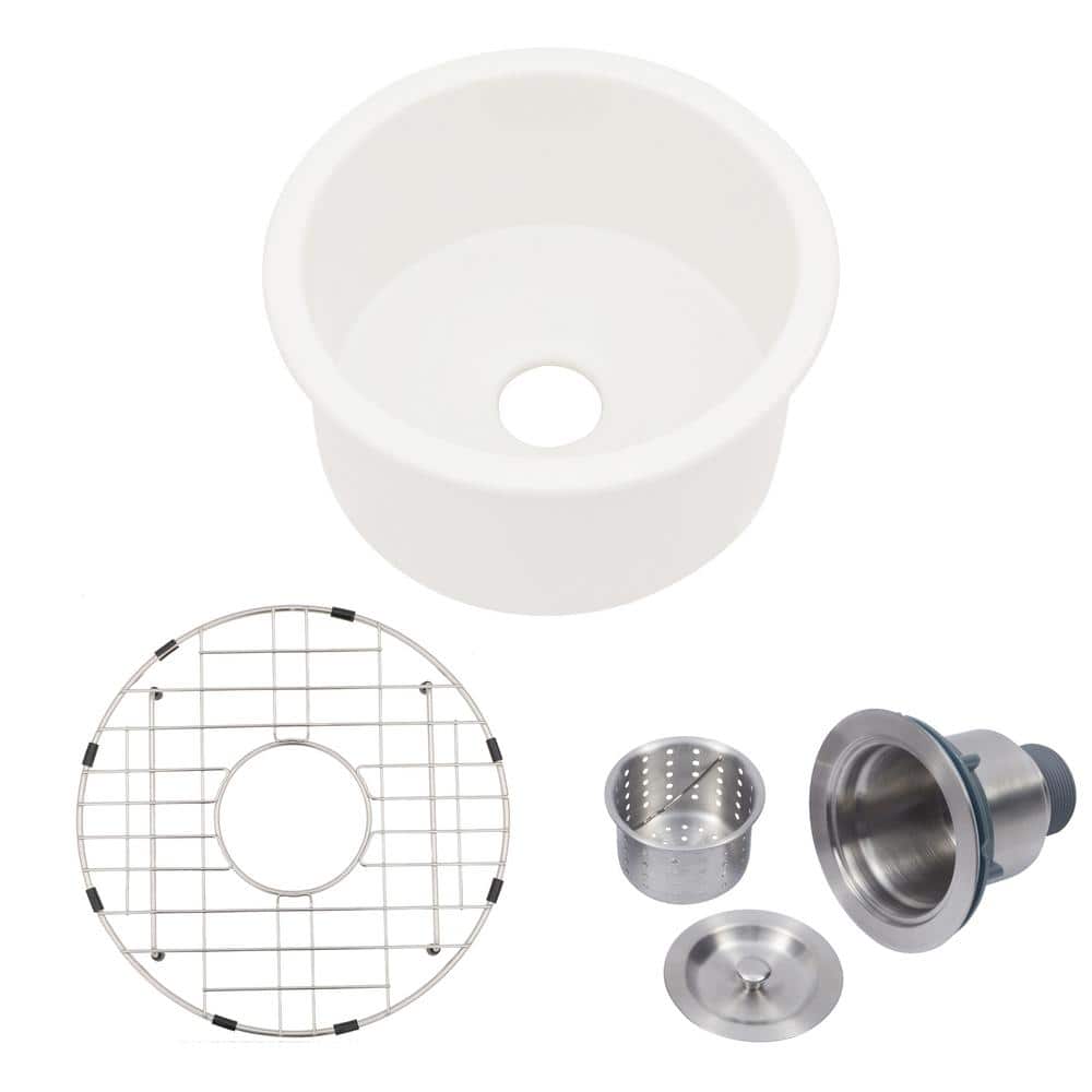 18 in. Undermount Single Bowl Glossy White Ceramic Round