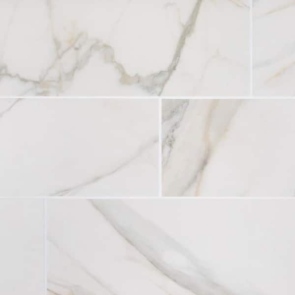 Calacatta Gold/White 8 in. x 24 in. Matte Subway Ceramic Wall Tile (11.625 sq. ft. /Case)