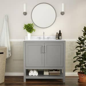 36 in. W x 19 in. D x 38 in. H Bathroom Vanity in Gray with White Stone Top