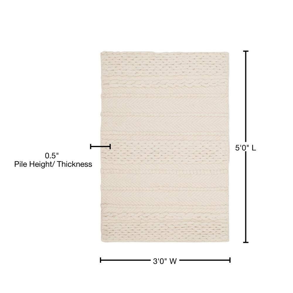 Ivory Hand-Tufted Wool Rectangular Area Rug 3' x 5'