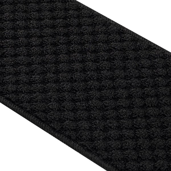 Beverly Rug Waffle Black 26 in. x 8.5 in. Non-Slip Rubber Back