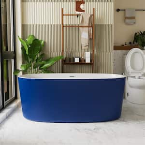 LOOP 59 in. Acrylic Oval Freestanding Soaking Non-Whirlpool Flatbottom Bathtub in Blue