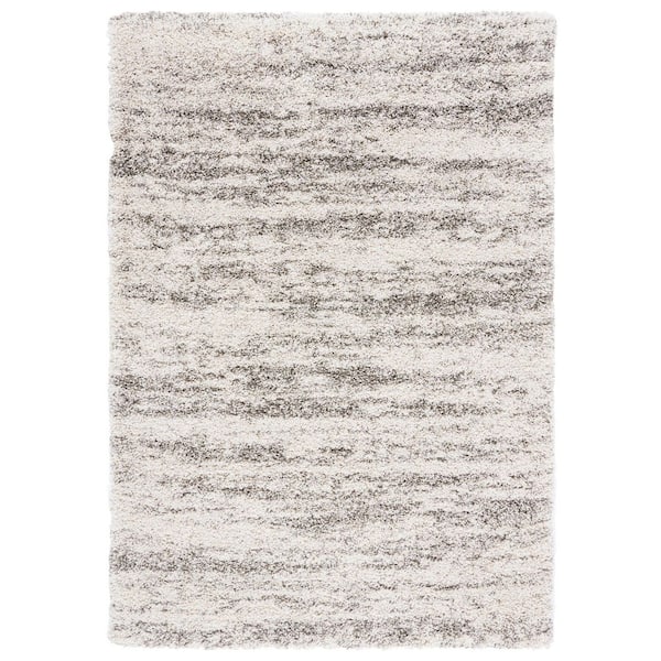 Hudson Shag Ivory/Gray 4 ft. x 6 ft.Marble Area Rug