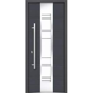 36 in. x 80 in. Single Panel Right-Hand/Inswing 12 Lites Clear Glass Gray Finished Steel Prehung Front Door with Handle