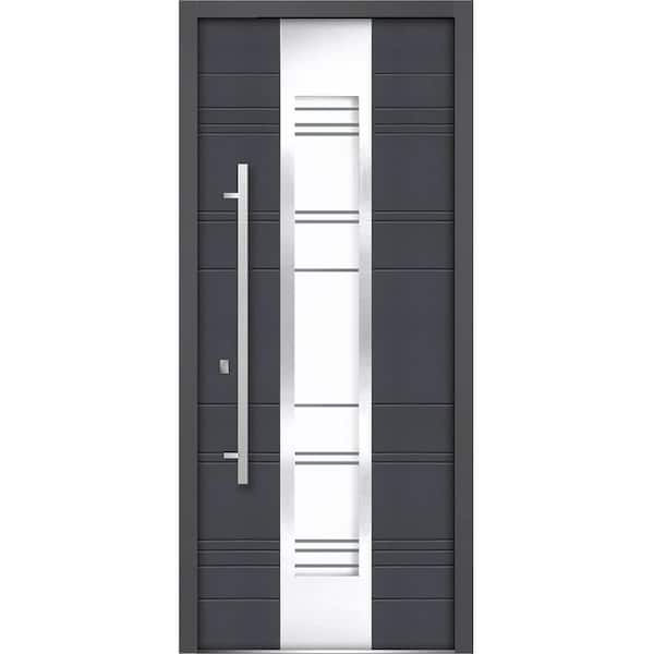VDOMDOORS 36 in. x 80 in. Single Panel Right-Hand/Inswing 12 Lites Clear Glass Gray Finished Steel Prehung Front Door with Handle